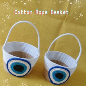 Evil eye cotton rope basket with handle